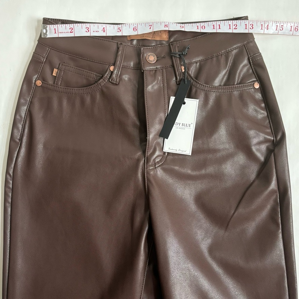 Judy Blue Tummy Control High Rise Faux Leather Straight Pants Espresso Size 26 - Picture 10 of 17